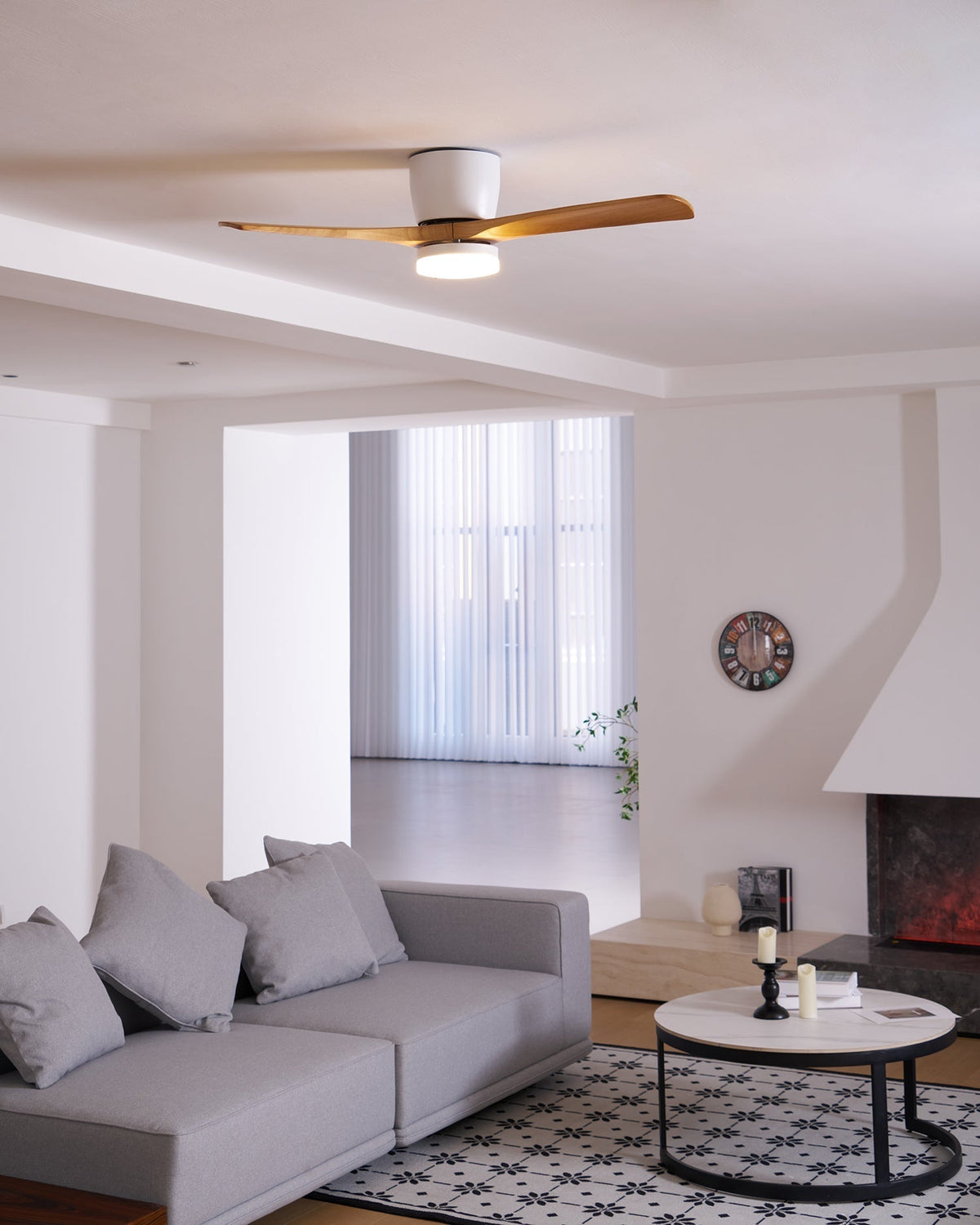 Wood Blade Ceiling Fan with Integrated LED Light and Remote Control for Bedroom Living Room Quiet DC Motor Airflow Year-Round Comfort Scandi