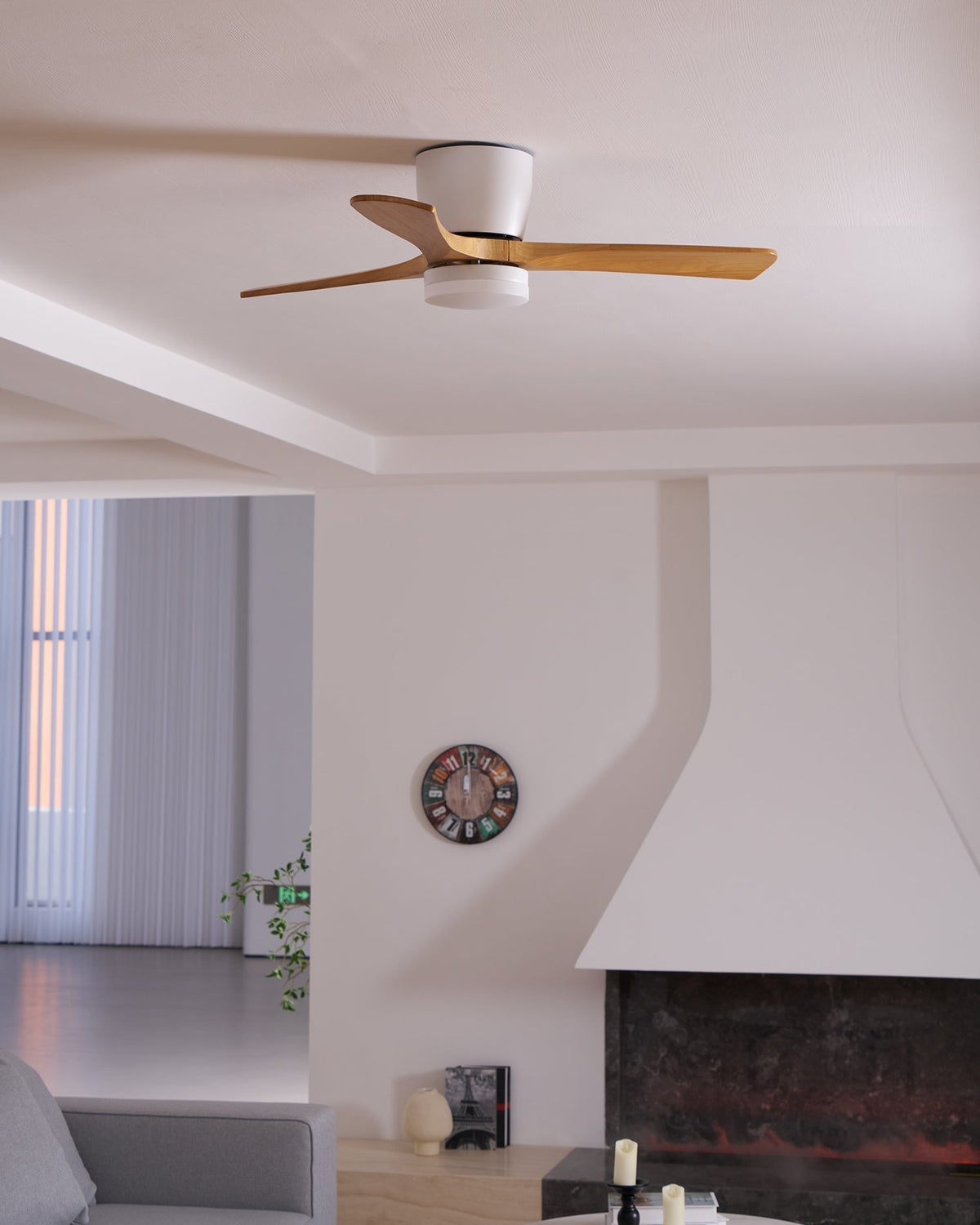 Wood Blade Ceiling Fan with Integrated LED Light and Remote Control for Bedroom Living Room Quiet DC Motor Airflow Year-Round Comfort Scandi