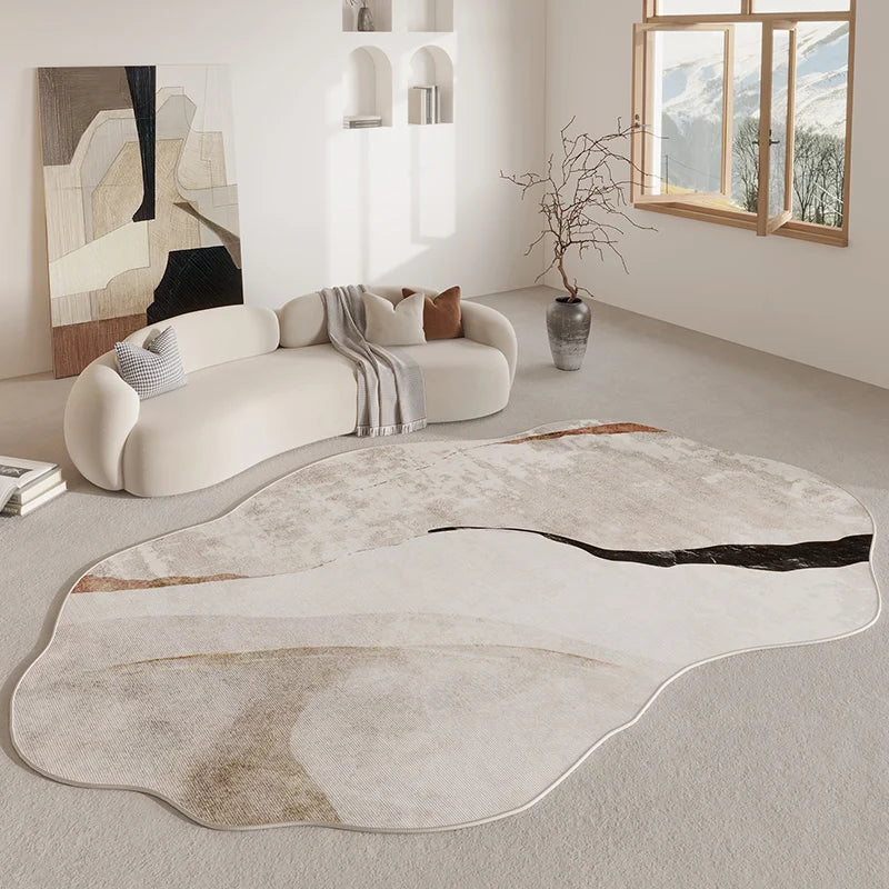 Freeform Polyester Area Rug with Grip-Safe Backing for Living Rooms, Bedrooms & Hallways | Non-Slip Abstract Shape Floor Mat