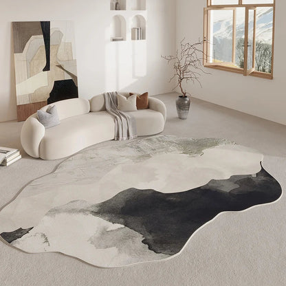 Alfombra de área con contorno orgánico | Diseño irregular con base antideslizante | Poliéster suave para mayor confort en la sala de estar