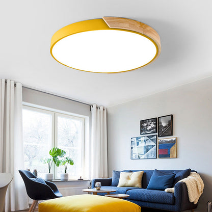Organic Design Flush Mount Light with Wood Accent | Dimmable Ceiling Fixture for Modern Interiors
