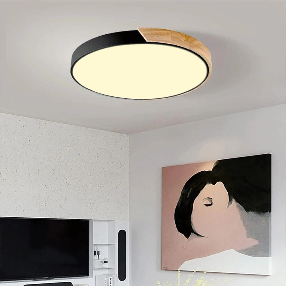 Organic Design Flush Mount Light with Wood Accent | Dimmable Ceiling Fixture for Modern Interiors