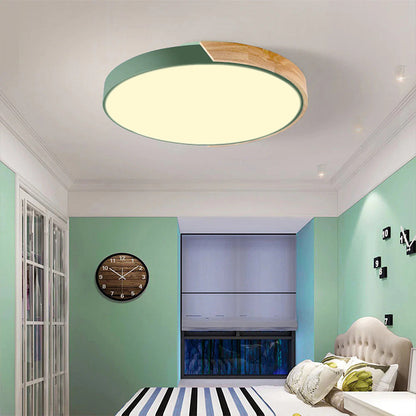 Organic Design Flush Mount Light with Wood Accent | Dimmable Ceiling Fixture for Modern Interiors