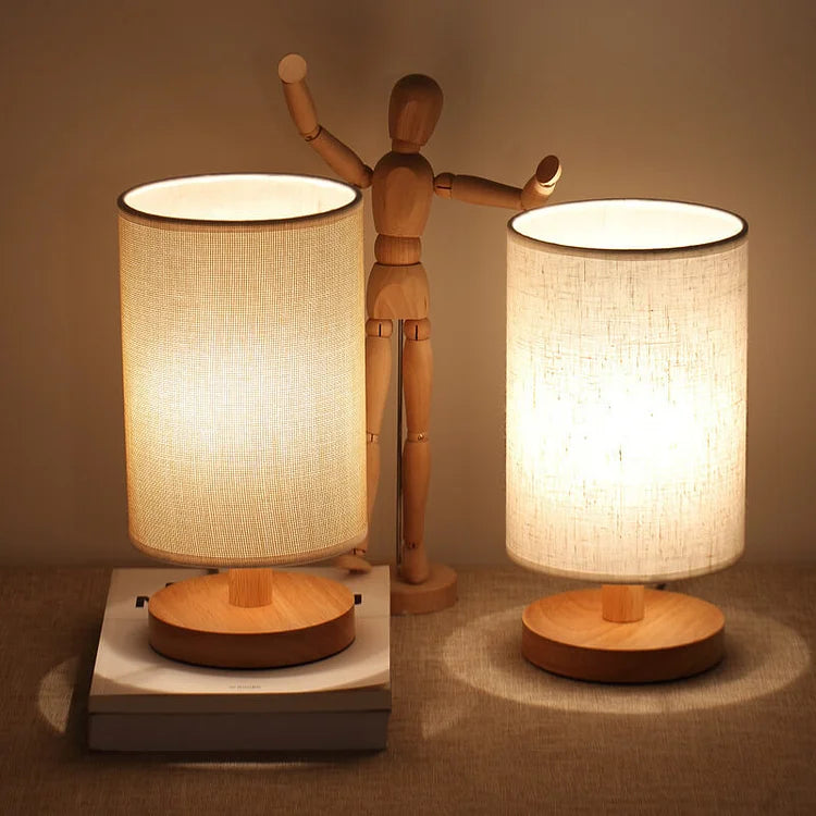 Dimmable LED Lamp with Remote, Wooden Lamp with Fabric Design, USB Lamp with Three Color Temperatures