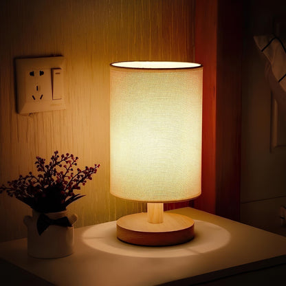 Dimmable LED Lamp with Remote, Wooden Lamp with Fabric Design, USB Lamp with Three Color Temperatures