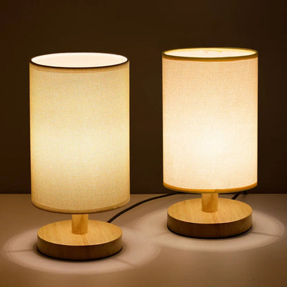 Dimmable LED Lamp with Remote, Wooden Lamp with Fabric Design, USB Lamp with Three Color Temperatures
