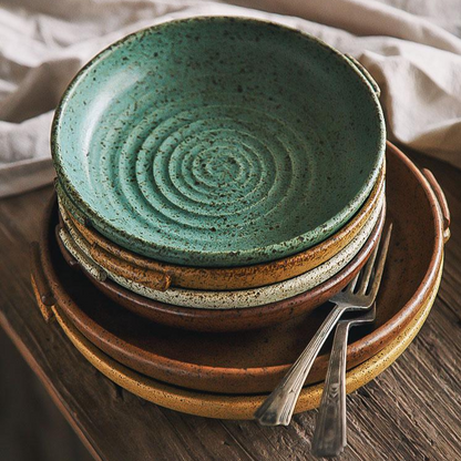 Organic Stoneware Dinnerware Set – Vintage Aged Design in Earthy Tones
