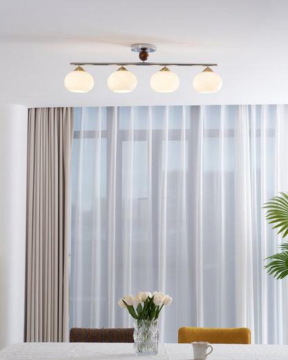 Four-Light Linear Island Pendant with Mixed Glass Shades for Kitchen & Dining Room – Metal & Glass Modern Fixture
