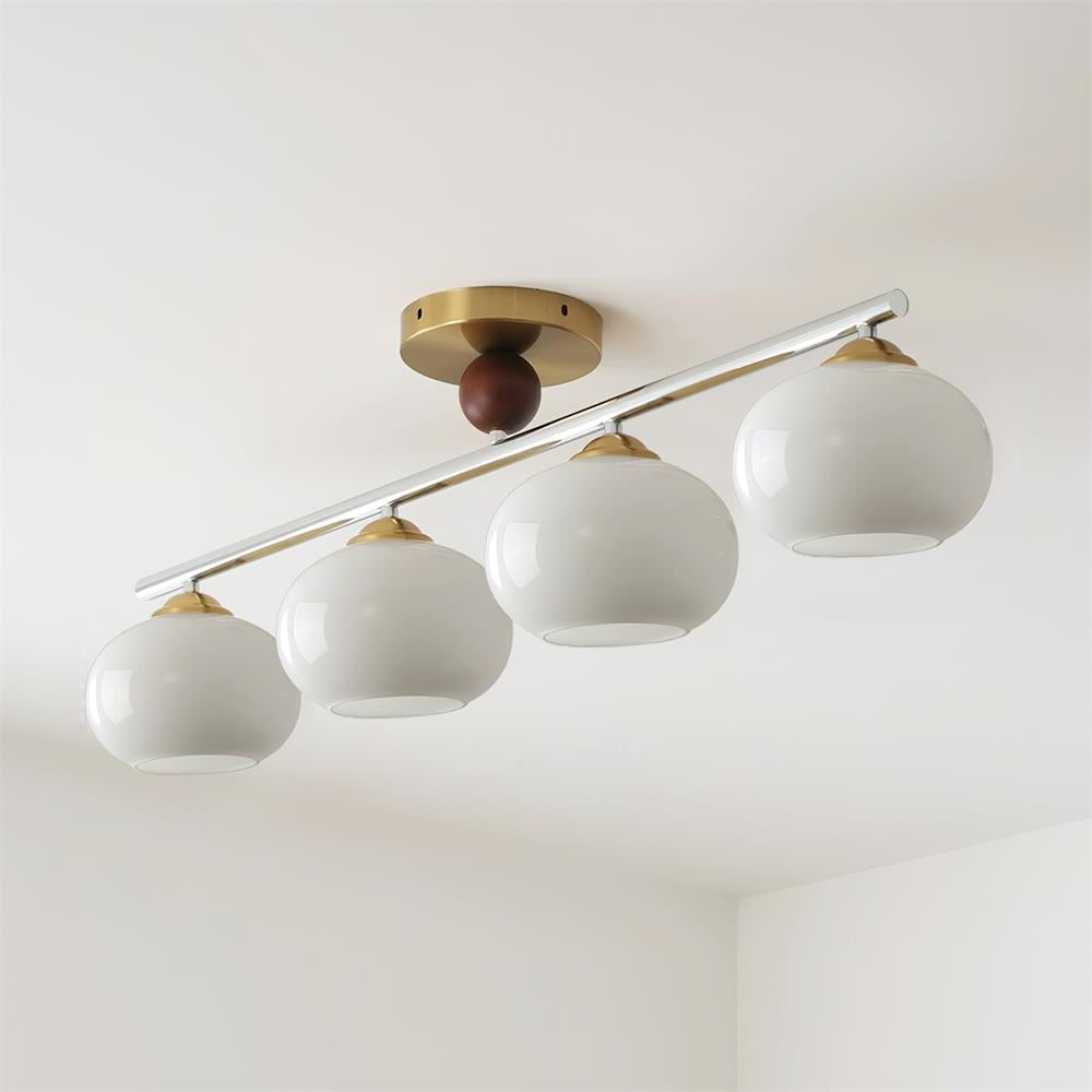 Four-Light Linear Island Pendant with Mixed Glass Shades for Kitchen & Dining Room – Metal & Glass Modern Fixture
