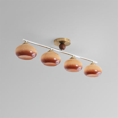 Four-Light Linear Island Pendant with Mixed Glass Shades for Kitchen & Dining Room – Metal & Glass Modern Fixture