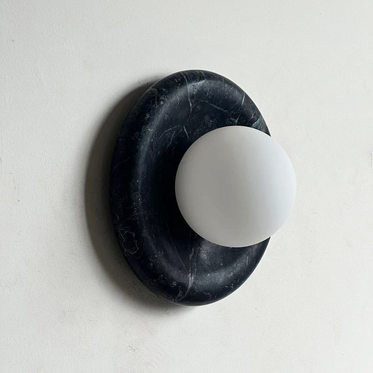 Round Glass Sconce with Natural Stone Backplate – 8-Inch Contemporary Fixture for Entryways, Bedrooms & Corridors