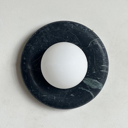 Round Glass Sconce with Natural Stone Backplate – 8-Inch Contemporary Fixture for Entryways, Bedrooms & Corridors