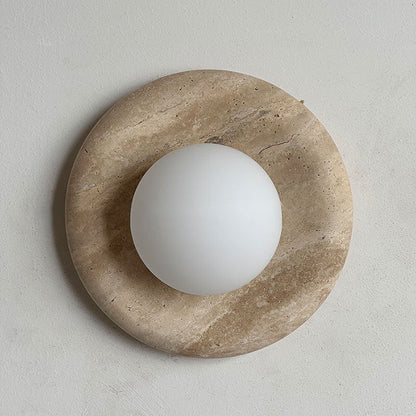 Round Glass Sconce with Natural Stone Backplate – 8-Inch Contemporary Fixture for Entryways, Bedrooms & Corridors