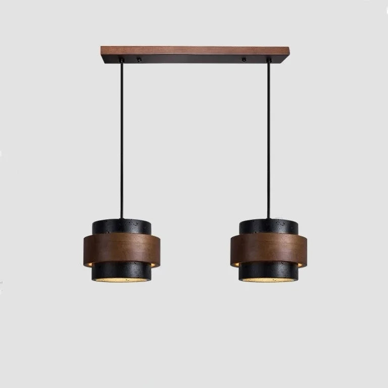 Natural Stone Hanging Fixture with Walnut Accent & Adjustable 59-Inch Cord for Dining Table, Kitchen Counter & Modern Living Spaces
