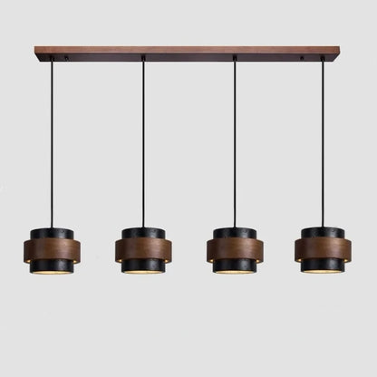 Natural Stone Hanging Fixture with Walnut Accent & Adjustable 59-Inch Cord for Dining Table, Kitchen Counter & Modern Living Spaces