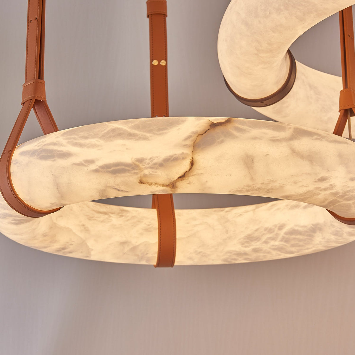 LED Ring Ceiling Fixture in Alabaster Stone – Adjustable Halo Chandelier for Open Dining Areas, Great Rooms & Hospitality – 47 in Circle Sus