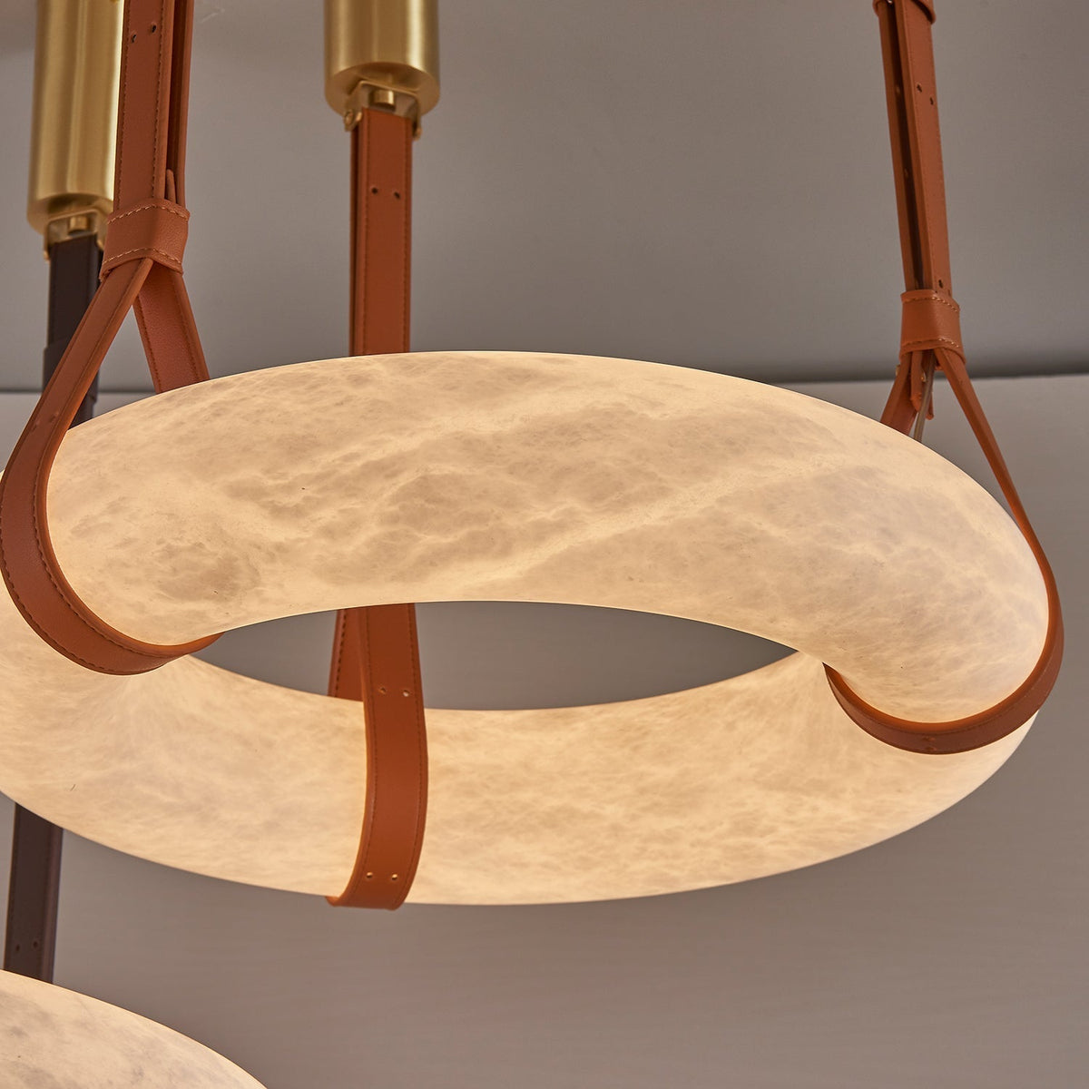 LED Ring Ceiling Fixture in Alabaster Stone – Adjustable Halo Chandelier for Open Dining Areas, Great Rooms & Hospitality – 47 in Circle Sus