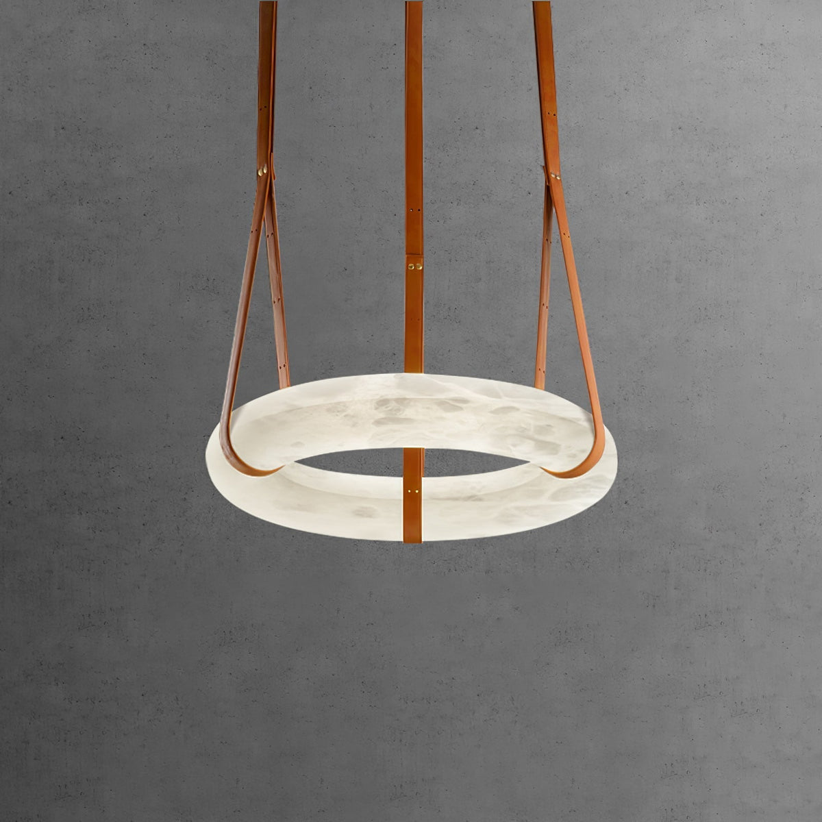 LED Ring Ceiling Fixture in Alabaster Stone – Adjustable Halo Chandelier for Open Dining Areas, Great Rooms & Hospitality – 47 in Circle Sus