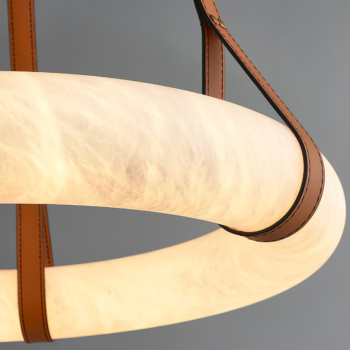 LED Ring Ceiling Fixture in Alabaster Stone – Adjustable Halo Chandelier for Open Dining Areas, Great Rooms & Hospitality – 47 in Circle Sus