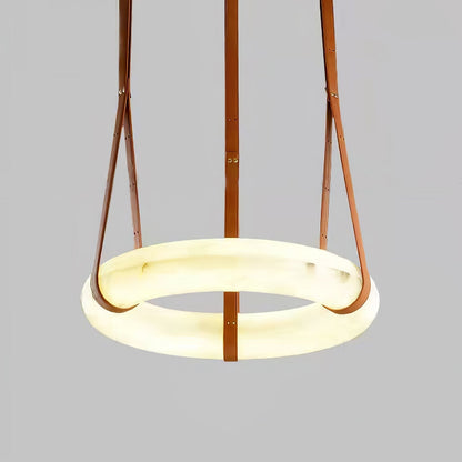 LED Ring Ceiling Fixture in Alabaster Stone – Adjustable Halo Chandelier for Open Dining Areas, Great Rooms & Hospitality – 47 in Circle Sus