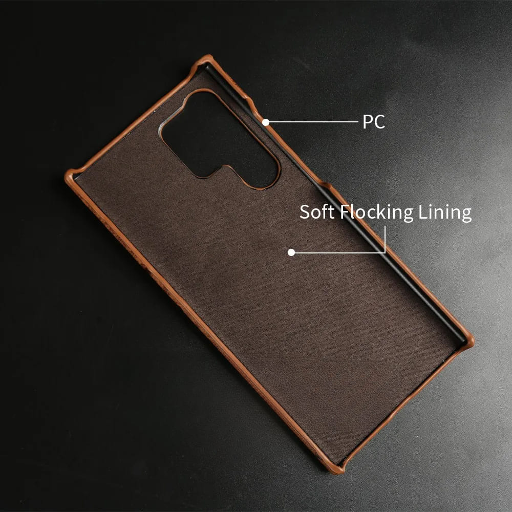 Premium Textured Leather Samsung Galaxy Case Shock-Absorbing Protective Cover with Raised Edges for S22 S23 S24 S25 S26 Note 20