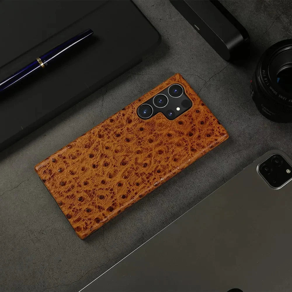 Premium Textured Leather Samsung Galaxy Case Shock-Absorbing Protective Cover with Raised Edges for S22 S23 S24 S25 S26 Note 20