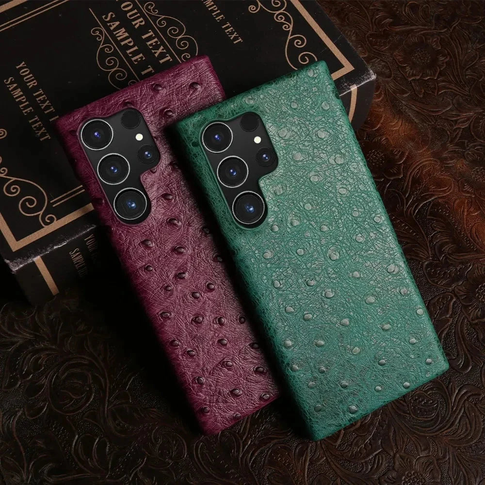 Premium Textured Leather Samsung Galaxy Case Shock-Absorbing Protective Cover with Raised Edges for S22 S23 S24 S25 S26 Note 20