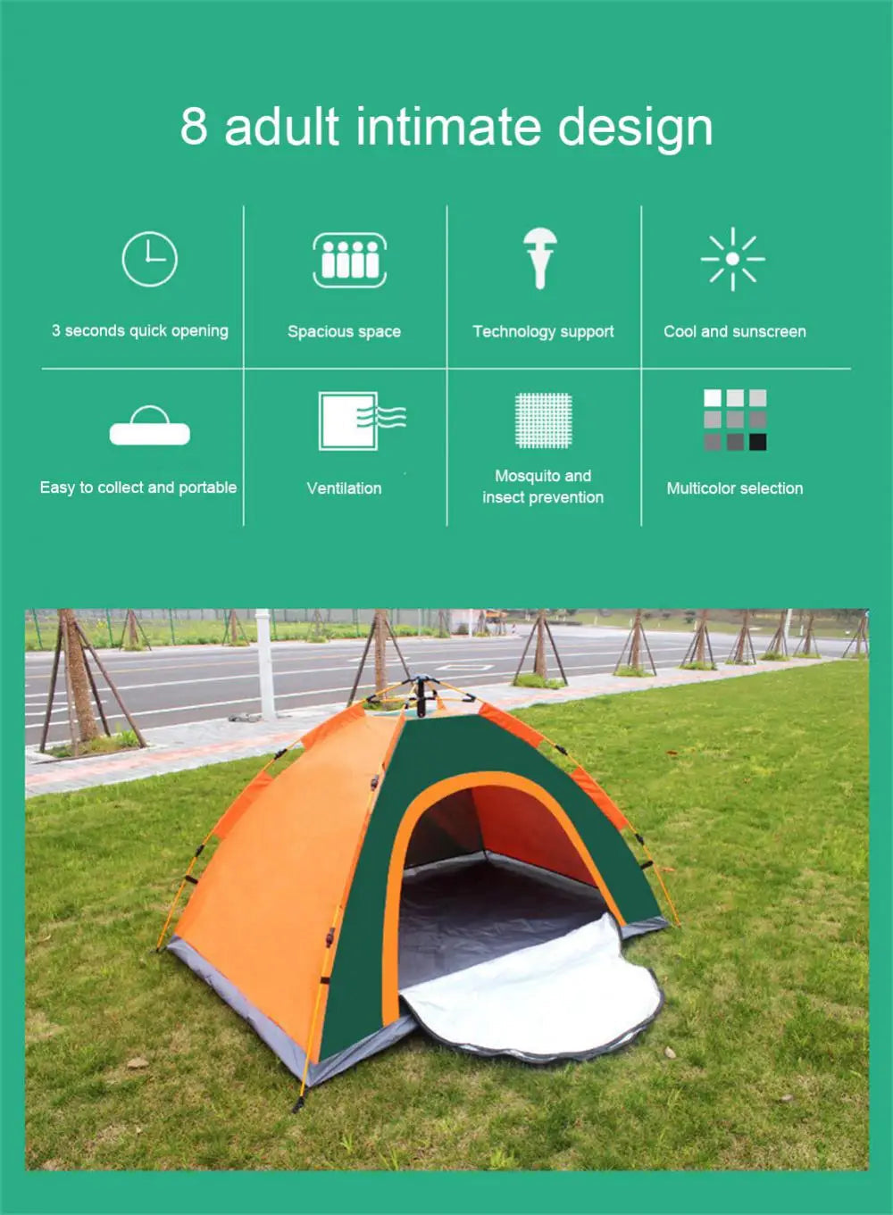 Pop Up Tent for Camping, Automatic Camping Tent with Mosquito Net and Aluminum Poles, Waterproof Outdoor Tent for Hiking