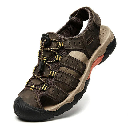 Sandalias para exteriores | Sandalias de senderismo de cuero genuino con correa elástica | Calzado casual cómodo para aventuras de verano