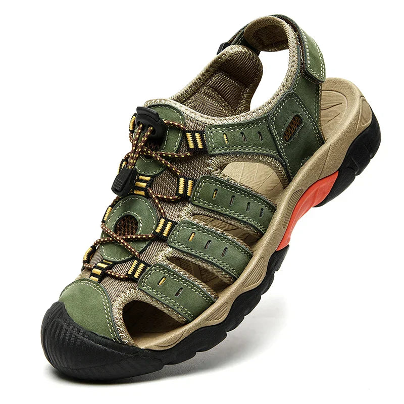Sandalias para exteriores | Sandalias de senderismo de cuero genuino con correa elástica | Calzado casual cómodo para aventuras de verano