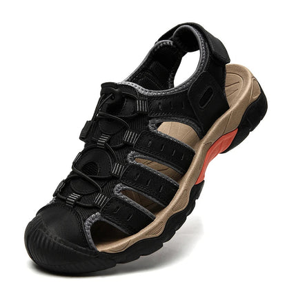 Sandalias para exteriores | Sandalias de senderismo de cuero genuino con correa elástica | Calzado casual cómodo para aventuras de verano