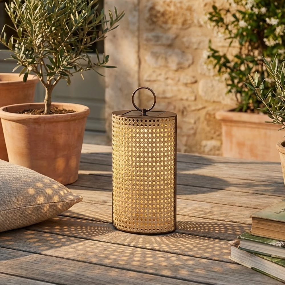 Outdoor Solar Lantern with Remote Control, Adjustable Rattan Mantle for Garden and Terrace Lighting