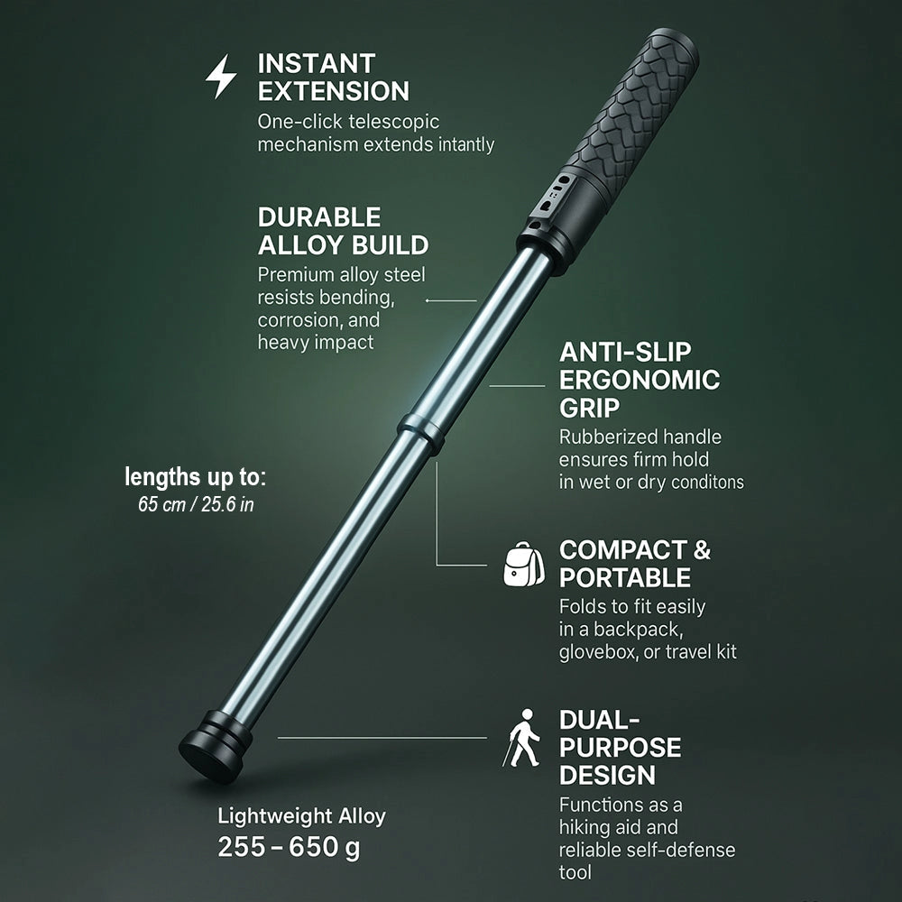 Outdoor Stability | Telescopic Hiking Pole with Anti-Slip Grip | Compact Design for Reliable Support