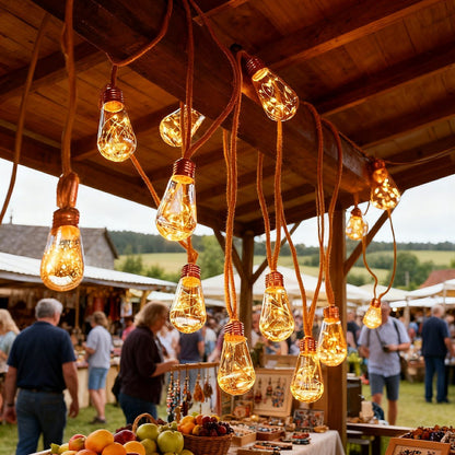 Solar String Lights with Vintage Edison Bulbs – Hemp Rope Design for Patio, Deck & Backyard – Warm White Glow