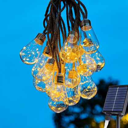 Outdoor String Lights Solar Powered, Solar Garden Lights with Hemp Rope, LED Patio String Lights for Backyard and Deck