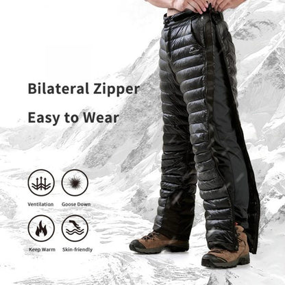 Pantalones de plumón de ganso térmicos para exterior Ortekor | Pantalones aislantes impermeables y ligeros para frío extremo