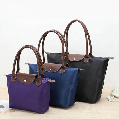 Water-Resistant Nylon Tote Bag with Leather Accents – Spacious Shoulder Carryall for Work, Travel & Everyday Use