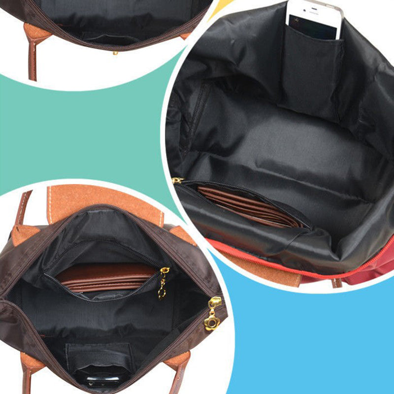 Water-Resistant Nylon Tote Bag with Leather Accents – Spacious Everyday Carry Purse for Work Travel Shopping