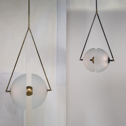 Hanging Ceiling Fixture with Frosted Glass Globes for Kitchen & Dining Room – Aged Metal Frame 16 in Wide Adjustable Cord Integrated LED for
