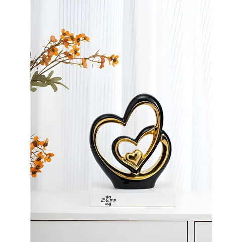Figura decorativa Diora - Adorno de doble corazón de porcelana