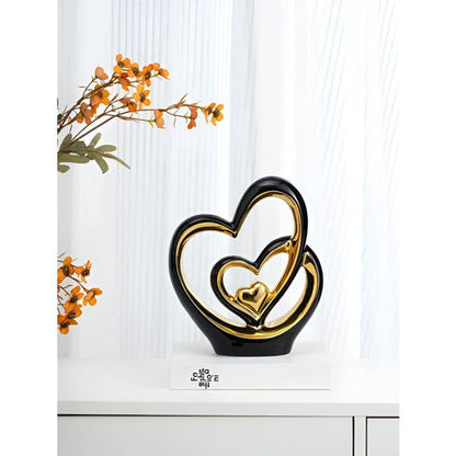 Figura decorativa Diora - Adorno de doble corazón de porcelana