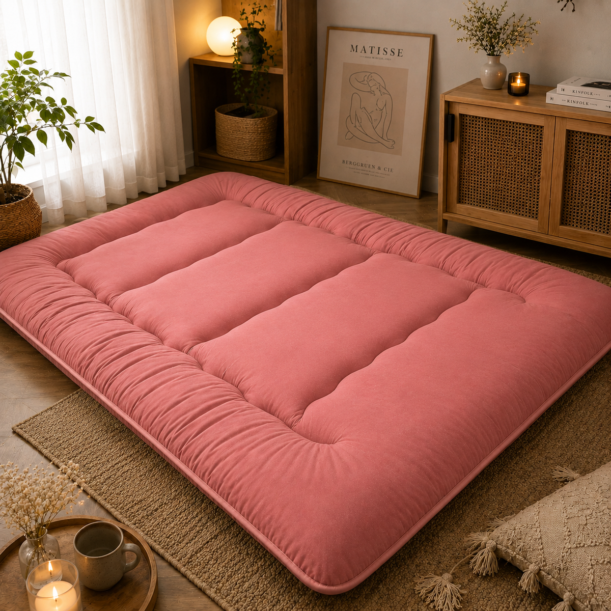 Foldable Floor Mattress 4-Inch Thick Quilted Sleeping Pad Roll-Up Guest Bed Tatami-Style Mat for Bedroom Dorm Meditation Adults Kids