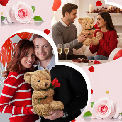 Cuddly Plush Bear | Soft Stuffed Animal with Romantic Rose Design | Perfect Gift for Love and Affection