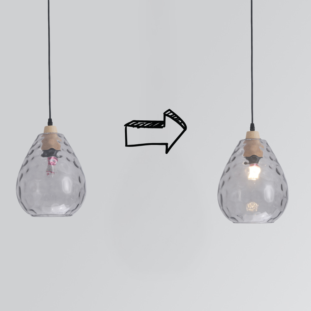 Glass & Wood Drop Ceiling Fixture with Adjustable Cord for Kitchen Island, Dining Room & Living Area | Hardwired E26 Socket | Indoor Overhea