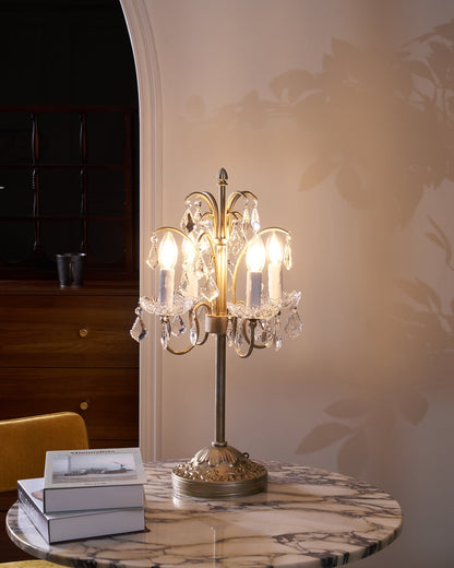 Crystal Chandelier-Style Table Lamp with Metal Frame for Bedroom & Living Room Lighting | 22 in Height Decorative Accent Light for Nightstan