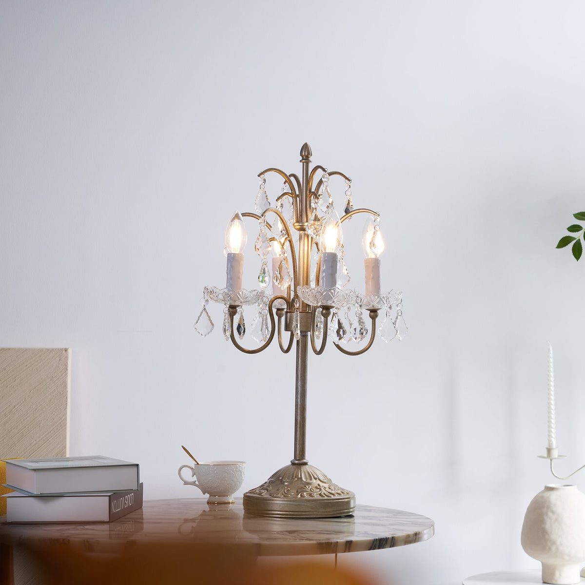 Crystal Chandelier-Style Table Lamp with Metal Frame for Bedroom & Living Room Lighting | 22 in Height Decorative Accent Light for Nightstan
