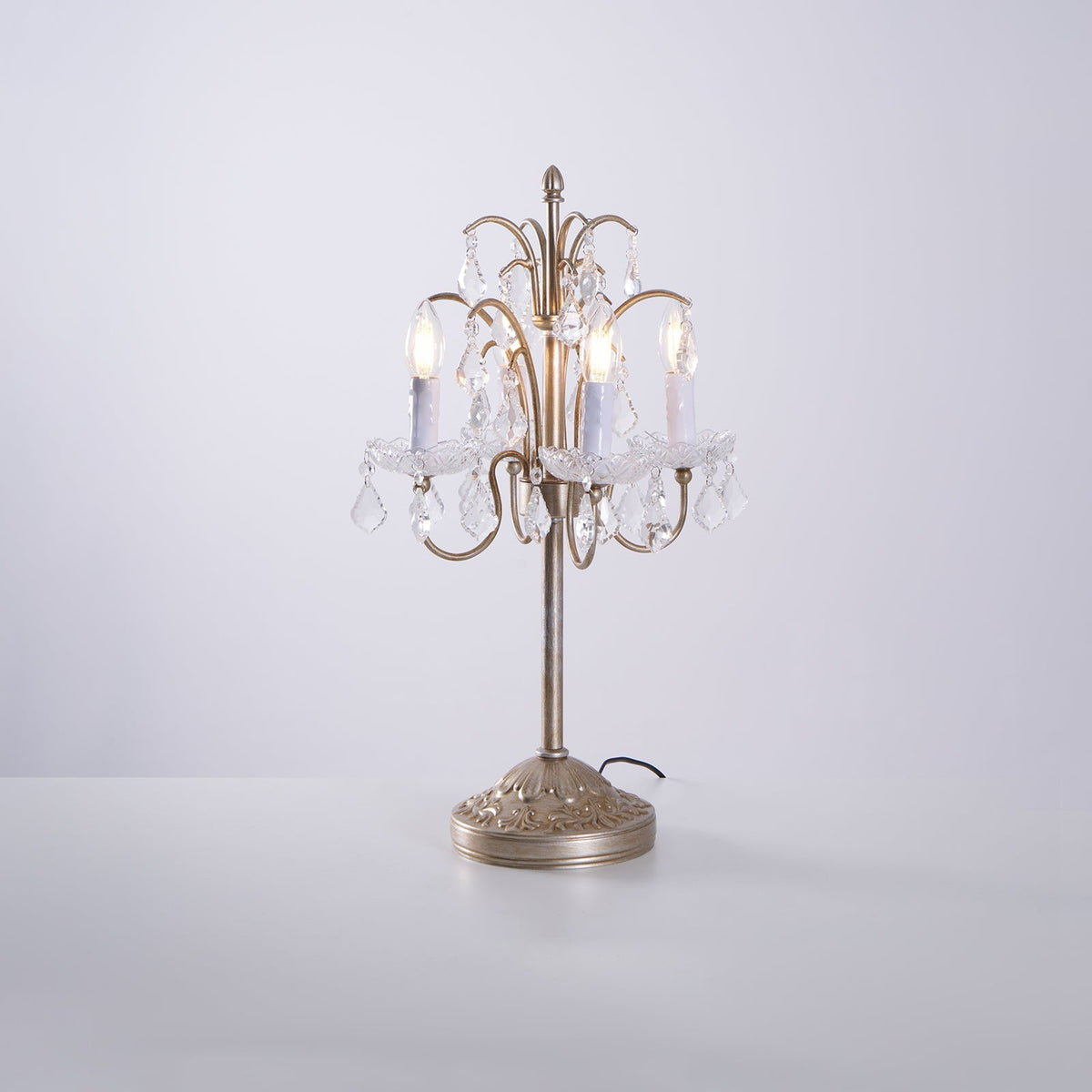 Crystal Chandelier-Style Table Lamp with Metal Frame for Bedroom & Living Room Lighting | 22 in Height Decorative Accent Light for Nightstan