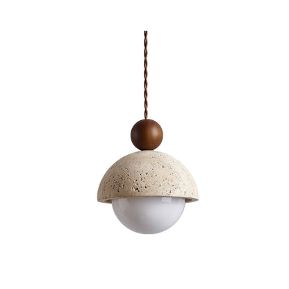 Glass Dome Ceiling Light 6-Inch Beige Stone Finish Hanging Fixture Kitchen Island Dining Room Entryway Modern Organic Texture G9 Socket Mini