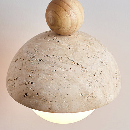 Glass Dome Ceiling Light 6-Inch Beige Stone Finish Hanging Fixture Kitchen Island Dining Room Entryway Modern Organic Texture G9 Socket Mini