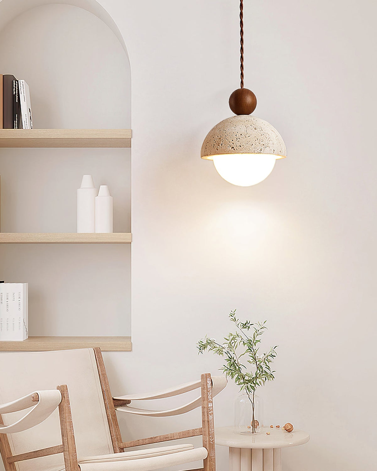 Glass Dome Ceiling Light 6-Inch Beige Stone Finish Hanging Fixture Kitchen Island Dining Room Entryway Modern Organic Texture G9 Socket Mini